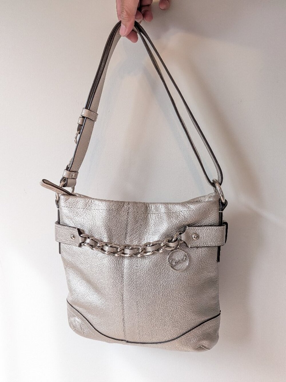 Coach F19722 Rose Gold/Silver Leather Pebbled Shoulder Bag
